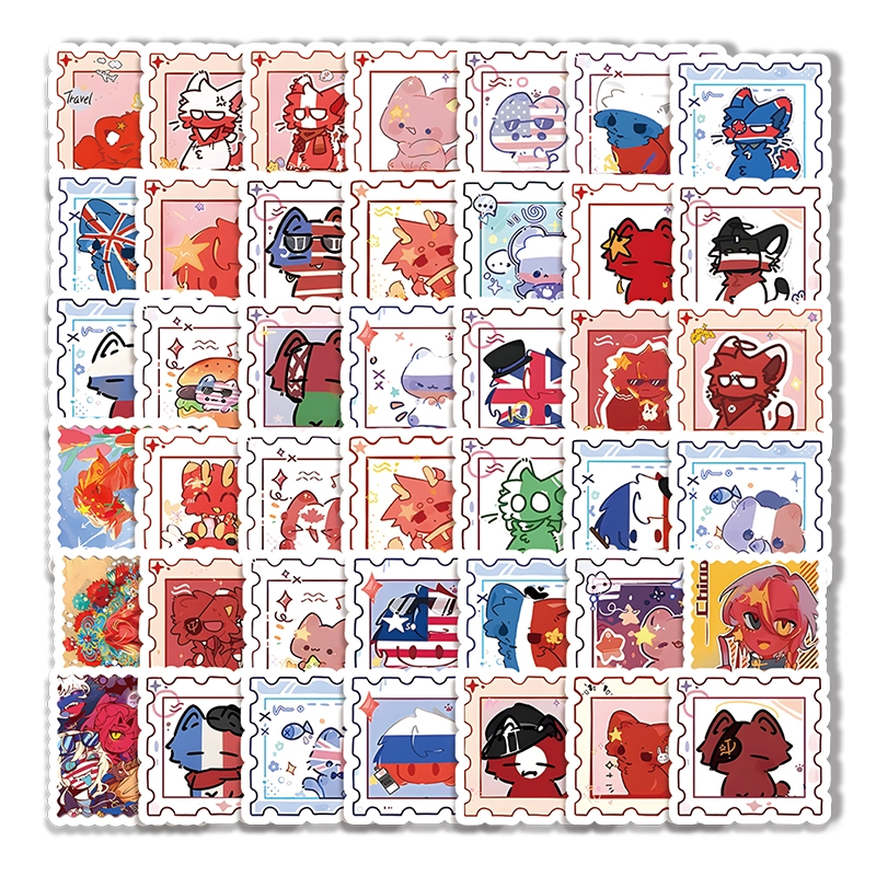 CH国拟邮票贴纸卡通可爱趣味英法