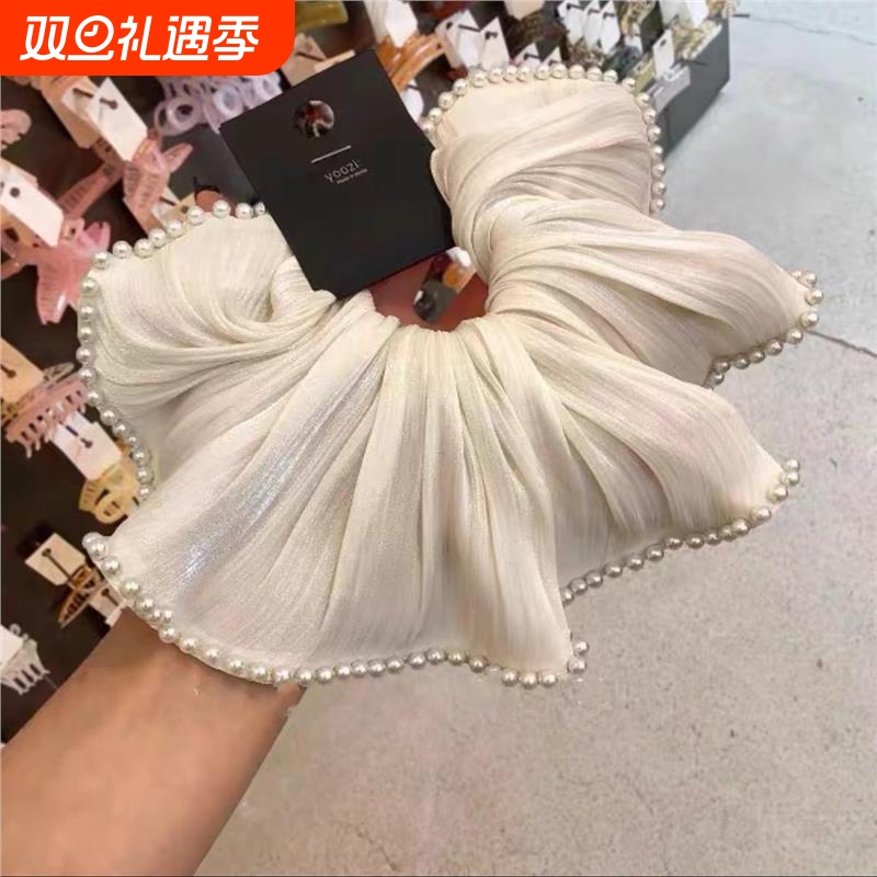 韩系后脑勺扎发头绳女高级简约发饰2025新款温柔珍珠边大肠发圈