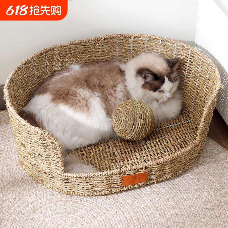 猫窝夏季手工草编猫窝猫笼夏季半封闭四季通用宠物窝狗窝猫用品