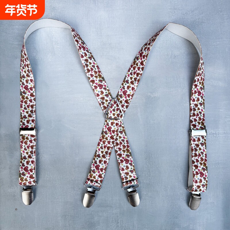 英伦风四夹背带裤背带夹可调节成人背带儿童吊裤带弹力织带松紧