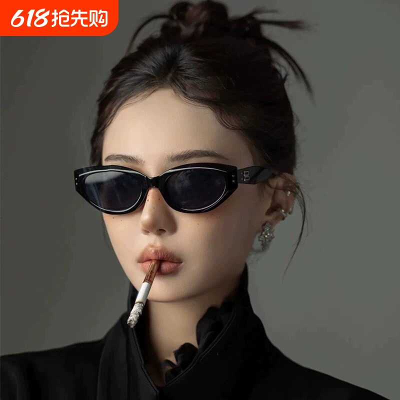 防紫外线猫眼墨镜女偏光2025Jennie窄框复古高级感太阳眼镜