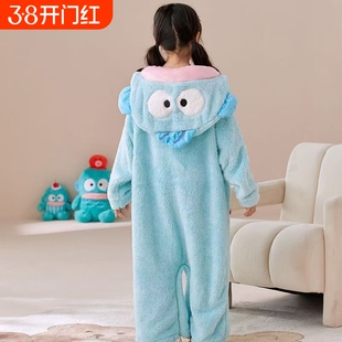 丑鱼连体睡衣儿童可爱搞怪男女童秋冬季加厚珊瑚绒卡通亲子家居服