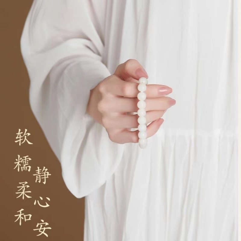 绕指柔白玉菩提根手串女小红书文玩菩提子佛珠男学生盘玩渐变手链