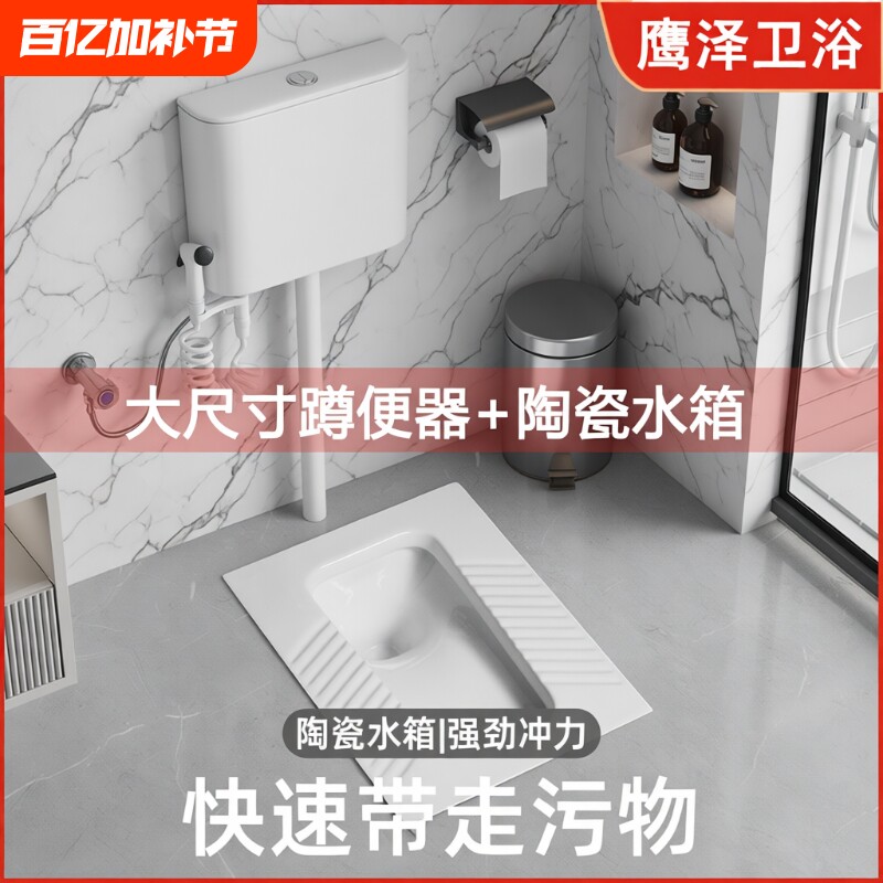 便盆蹲便器整套超薄蹲坑蹲厕便池冲水箱蹬家用厕所卫生间马桶陶瓷