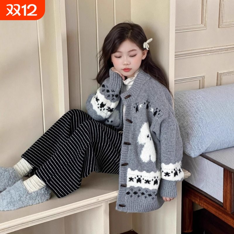 新款毛衣中大童秋冬休闲针织开衫