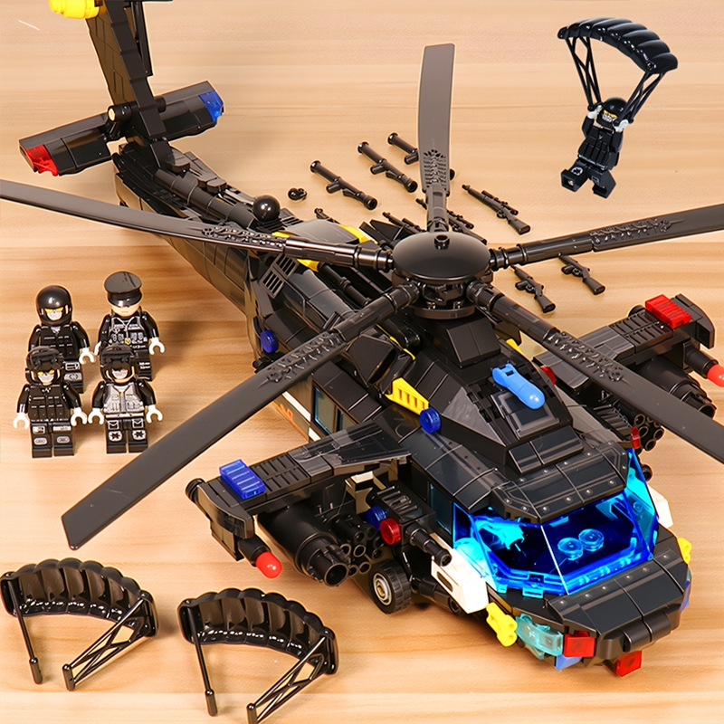 乐le高积木军事Z20武装战斗直升机小颗粒积木拼搭男孩生日礼物