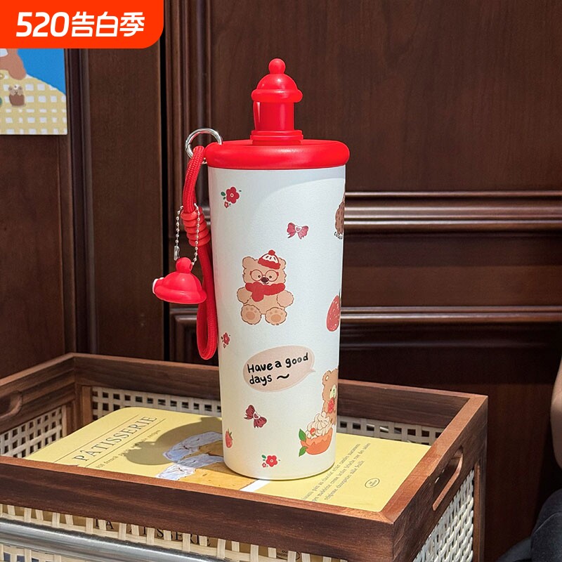 316不锈钢保温杯女生高颜值茶水分离吸管杯学生便携大容量随行杯
