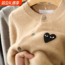 100%纯羊毛刺绣开衫外套亲子针织衫春秋款羊绒毛衣红色蓝色黑色