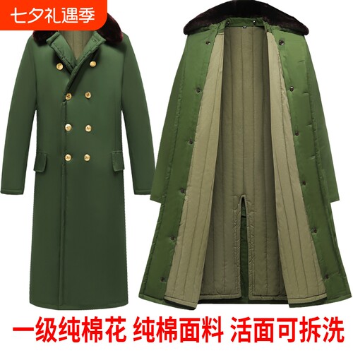 长款正品军大衣冬季加绒加厚保暖棉大衣男防寒服纯棉棉花绿色