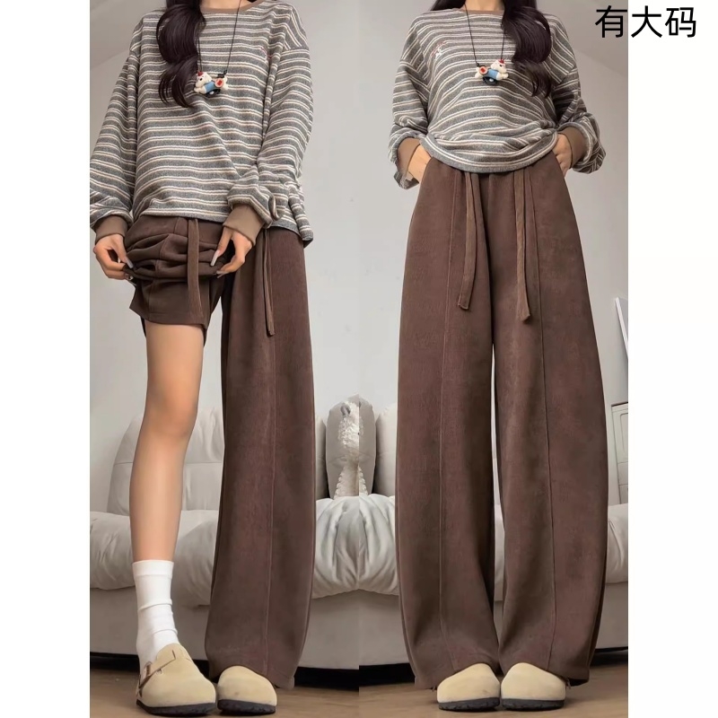 大码休闲弯刀裤女装秋冬高腰垂坠感灯芯绒阔腿裤胖MM遮肉显瘦裤子
