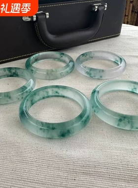 缅甸老坑平替翡翠手镯石英岩独龙玉高冰玻璃种满阳绿飘花圆条仿石