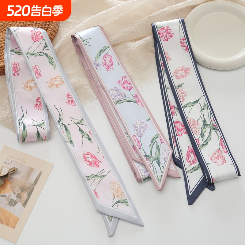 法式飘带蝴蝶结装饰丝巾发带花朵气质编发高级领巾长条包包配饰女