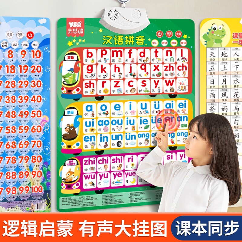汉语拼音字母表墙贴拼读训练有声挂图学声母韵母点读发声书识字