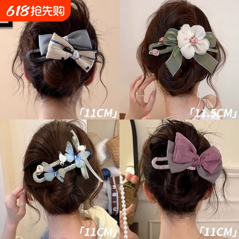 春夏蝴蝶结发夹女后脑勺鸭嘴夹2026新款大号盘发头饰抓夹绿色花朵
