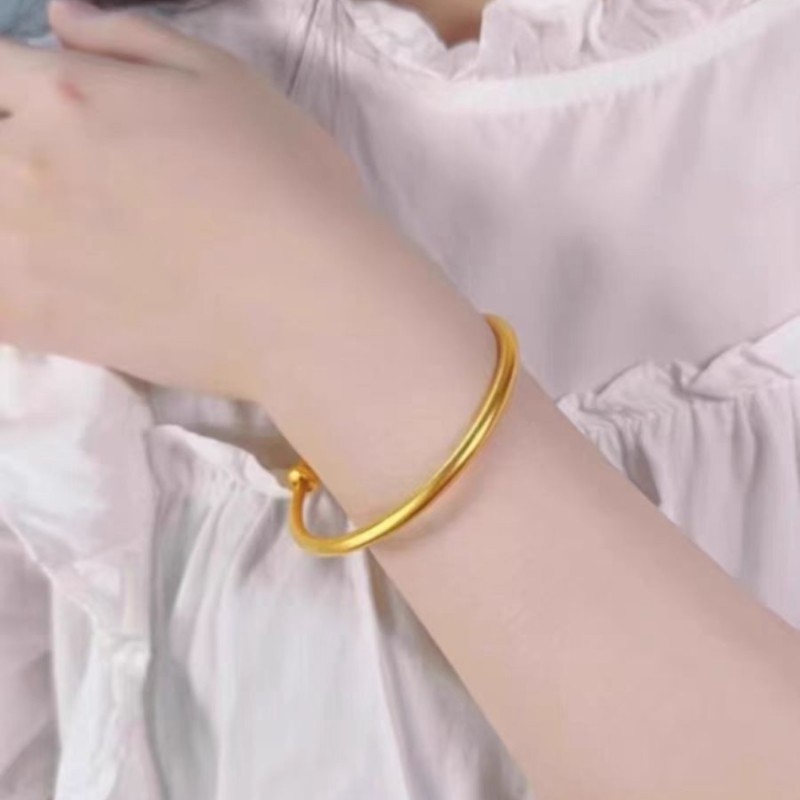 爆款仿黄金色古法手镯女沙金仿真黄金色正品首饰素圈手镯推拉款