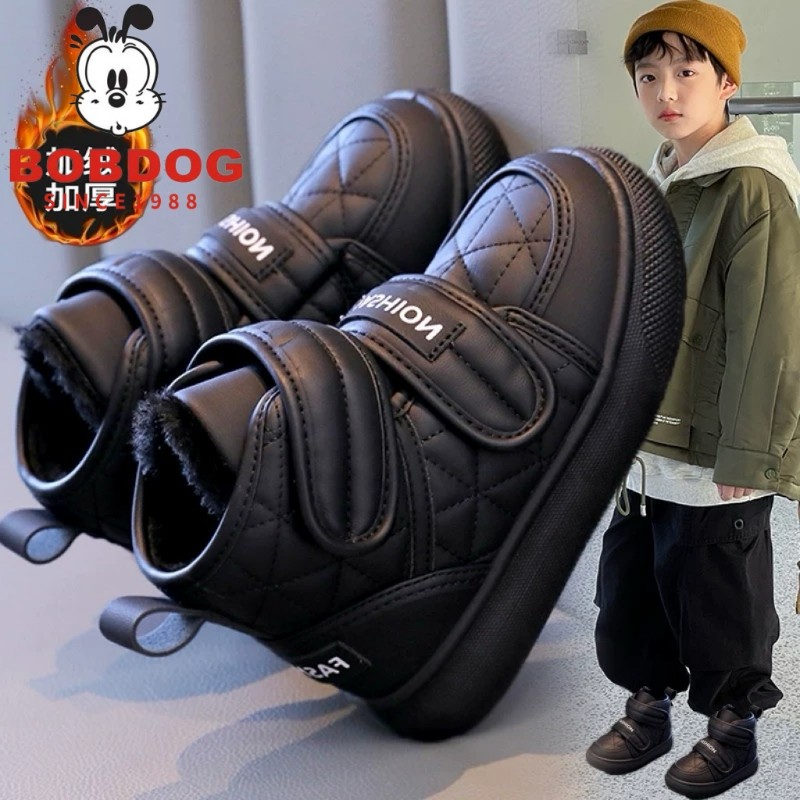 巴布豆儿童雪地靴男童2025新款冬防水高筒棉靴中大童加绒加厚棉鞋