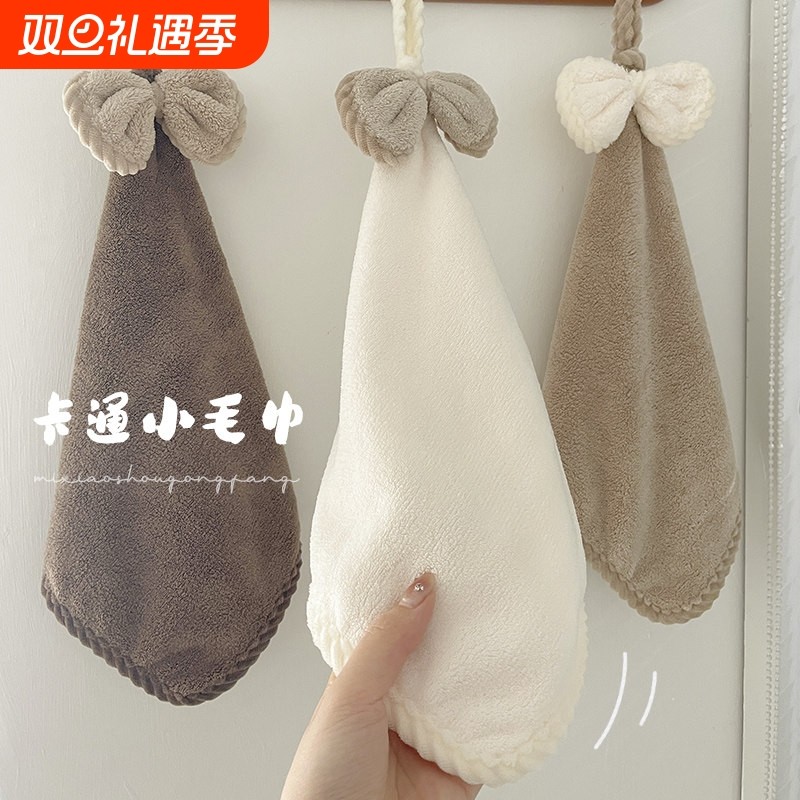 擦手巾挂式吸水不掉毛小方巾厨房家用手帕速干搽手巾儿童毛巾抹布