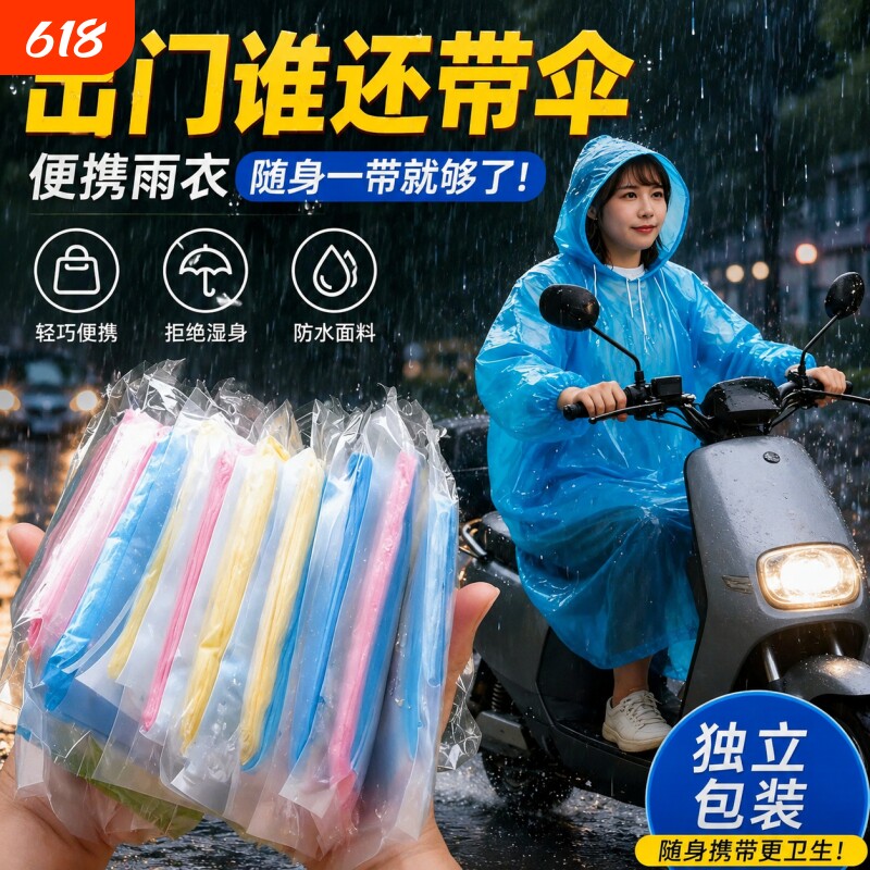 一次性雨衣长款全身防暴雨男款成人女士透明加厚便携儿童雨披卡片