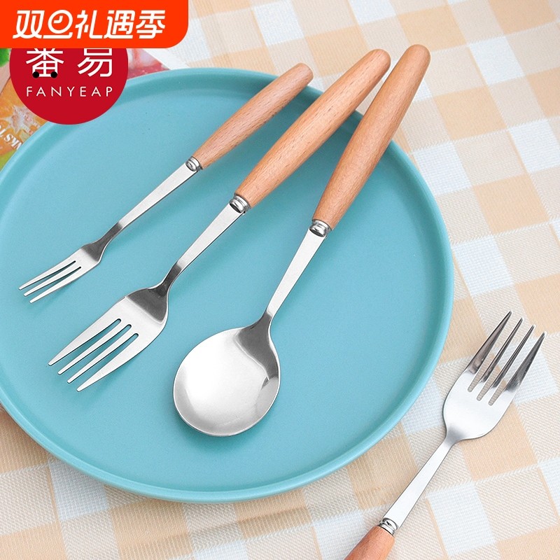 餐叉/木柄A1vn800-西餐叉勺子家用长柄叉子不锈钢餐具叉勺木