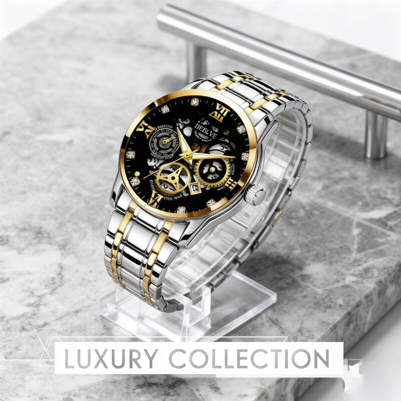 手表男款防水高级感全自动男表数字双日历防水腕表男机械风全自动