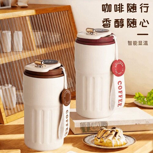 316不锈钢大容量水杯咖啡杯带温度显示精致高颜值保温杯咖啡杯子