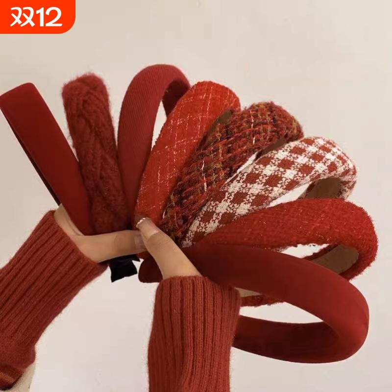 女款防滑红色发箍订婚高级感压发新款头箍高颅顶简约发卡发箍发饰