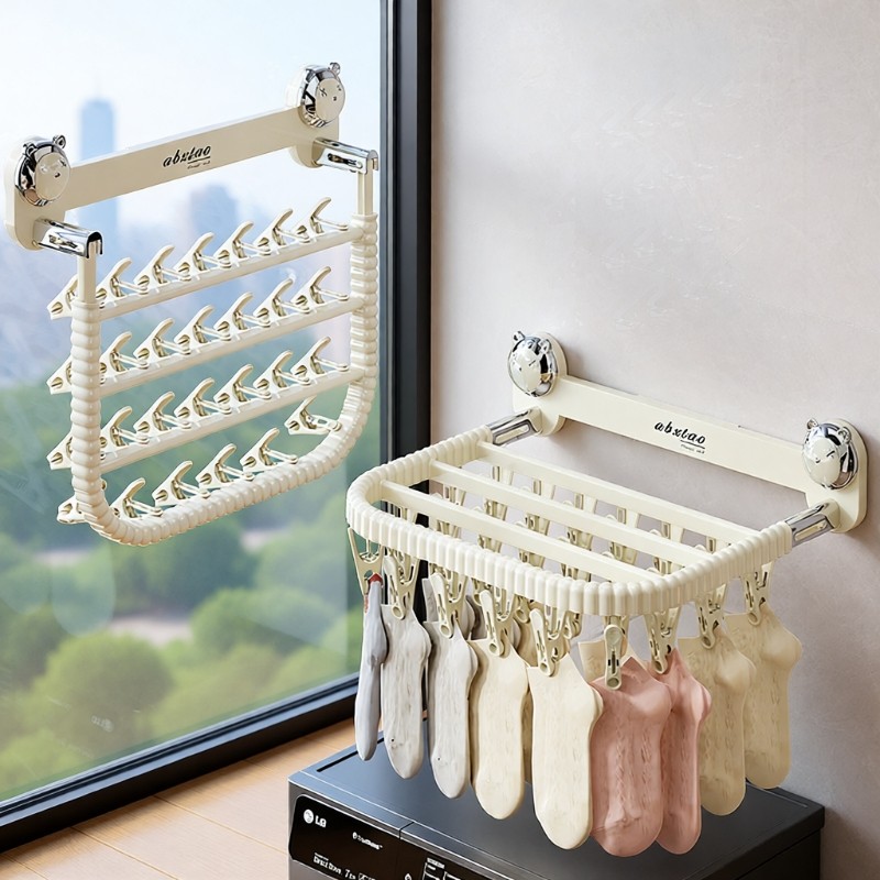 吸盘袜子架多功能折叠晾晒架免打孔阳台多夹子内衣晾衣架晾晒神器,收纳整理,多夹子晾衣架,淘宝优惠券,粉丝福利购,淘宝优惠卷