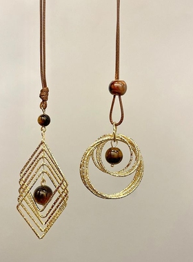 美拉德金色虎眼石长款项链女款轻奢高级毛衣复古装饰配饰