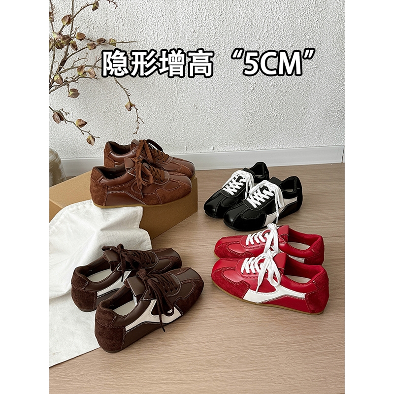 小个子拼色内增高德训鞋女2025秋季新款复古百搭阿甘鞋休闲运动鞋