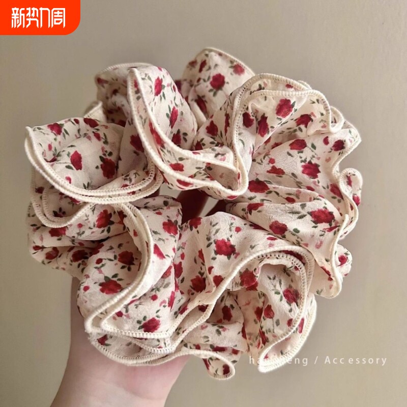 复古碎花布艺大肠发圈少女高级感丸子头花朵发绳时尚头绳发饰波点