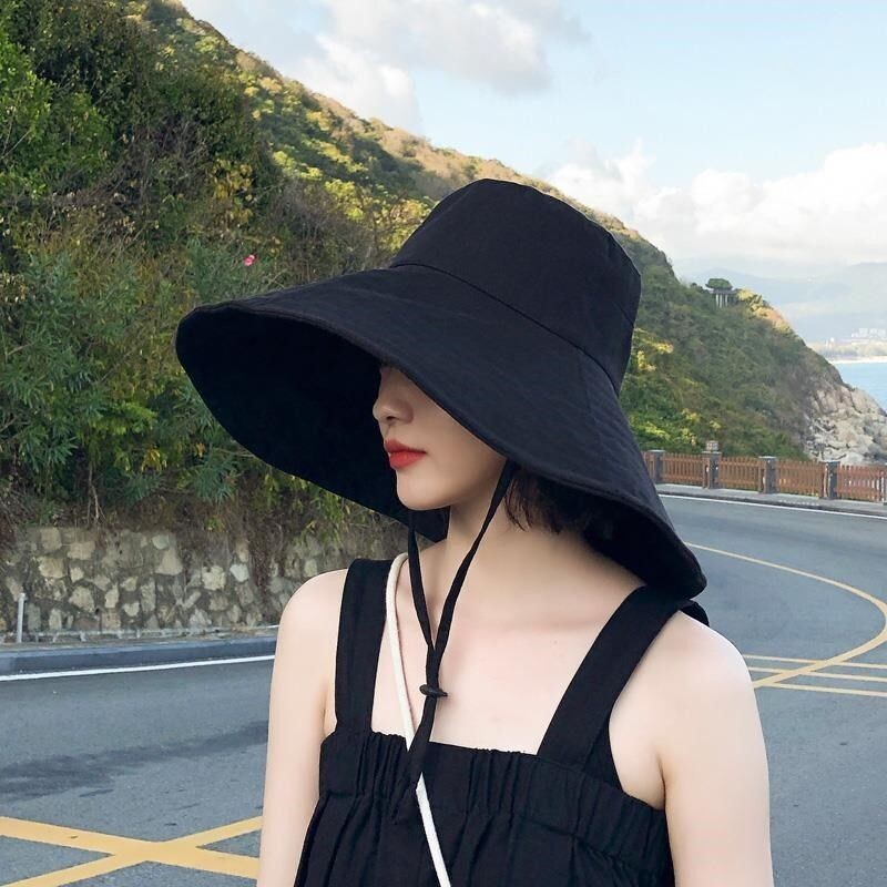 大帽檐遮阳帽子女夏季韩版潮渔夫帽防紫外线太阳帽骑车遮脸防晒帽