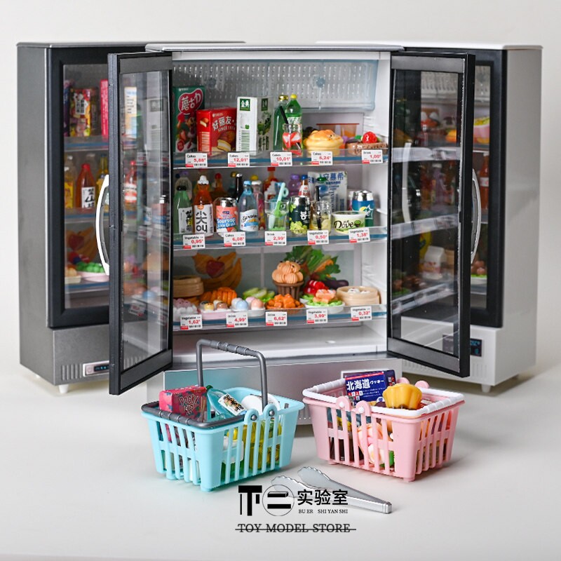 儿童仿真双开门冰箱微缩冰柜食玩厨房超市过家家玩具场景摆件模型