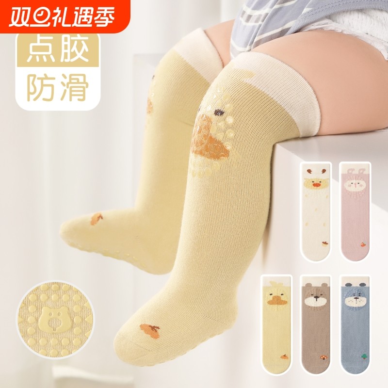 新生儿婴儿袜子宝宝地板袜长筒护膝袜不勒腿纯棉a类防滑春秋高筒