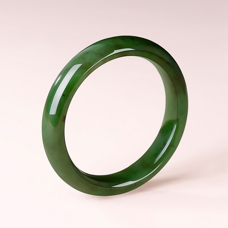 圆条国风碧玉和田玉手镯女款正品新疆妈妈气质菠菜绿真玉石旺夫镯