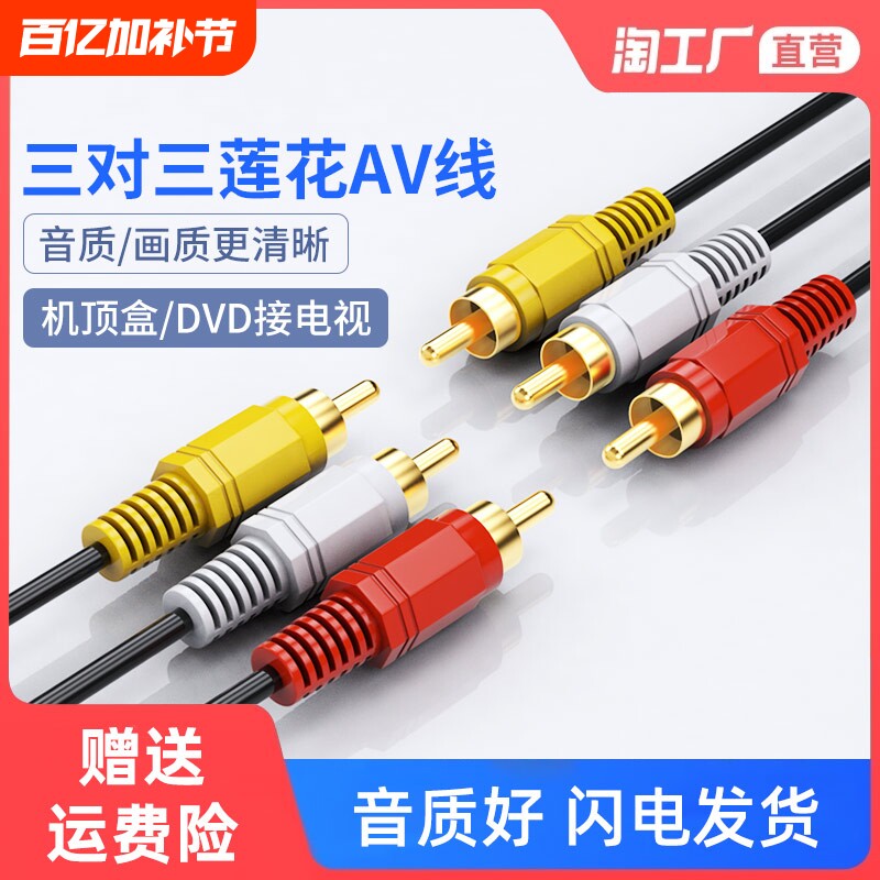 三对三莲花AV线音频dvd线机顶盒子老电视机连接红黄白3对3视频线