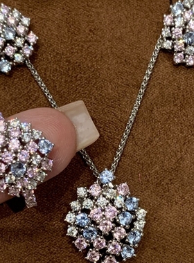 925法式优雅镶嵌彩钻绣球烟花戒指耳钉项链复古时尚气质百搭个性