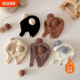 婴儿宝宝帽子秋冬款婴幼儿护耳帽可爱保暖男女针织毛绒帽加厚加绒