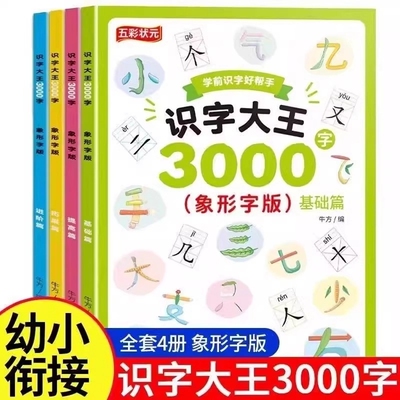 识字大王3000字全套4册象形字版 识字书幼儿认字启蒙早教书籍学前班识字卡片 儿童绘本幼小衔接教材幼儿园宝宝学汉字神器趣味看图