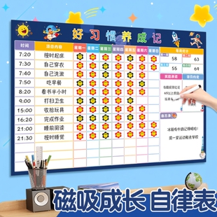 磁吸式儿童时间管理奖励贴纸自律表墙贴小学生宝宝积分卡孩子好习惯养成表扬板幼儿园学习打卡计划表成长完成