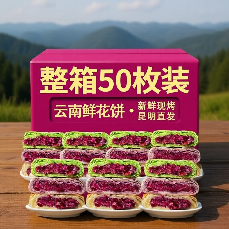过年云南特产鲜花饼40枚玫瑰抹茶糕点心零食休闲食品小吃紫薯现烤