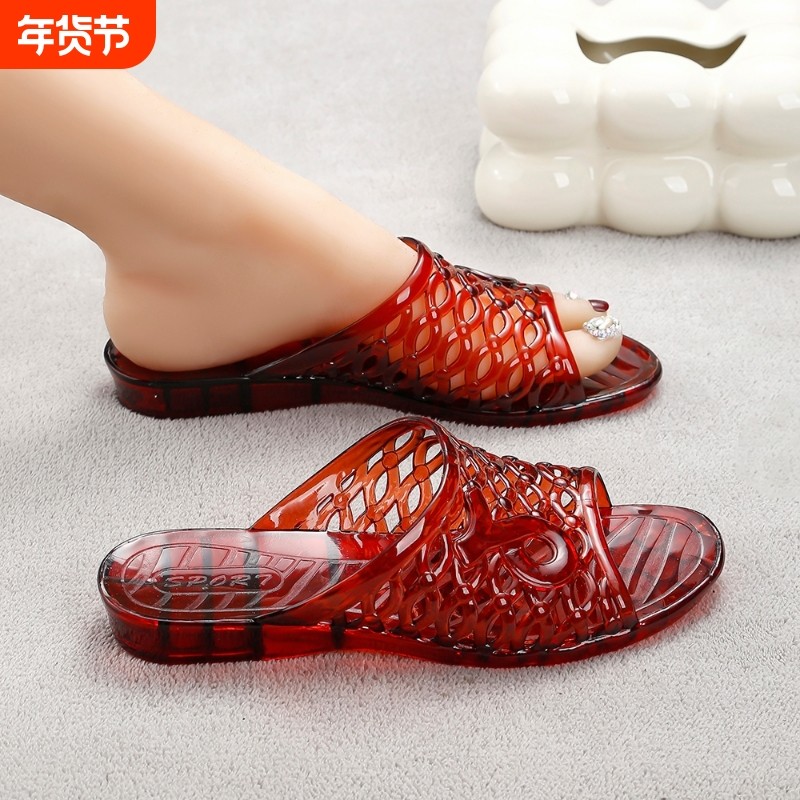 熟胶防滑拖鞋耐磨夏季水晶女士透明果冻妈妈浴室厚底居家外穿防臭