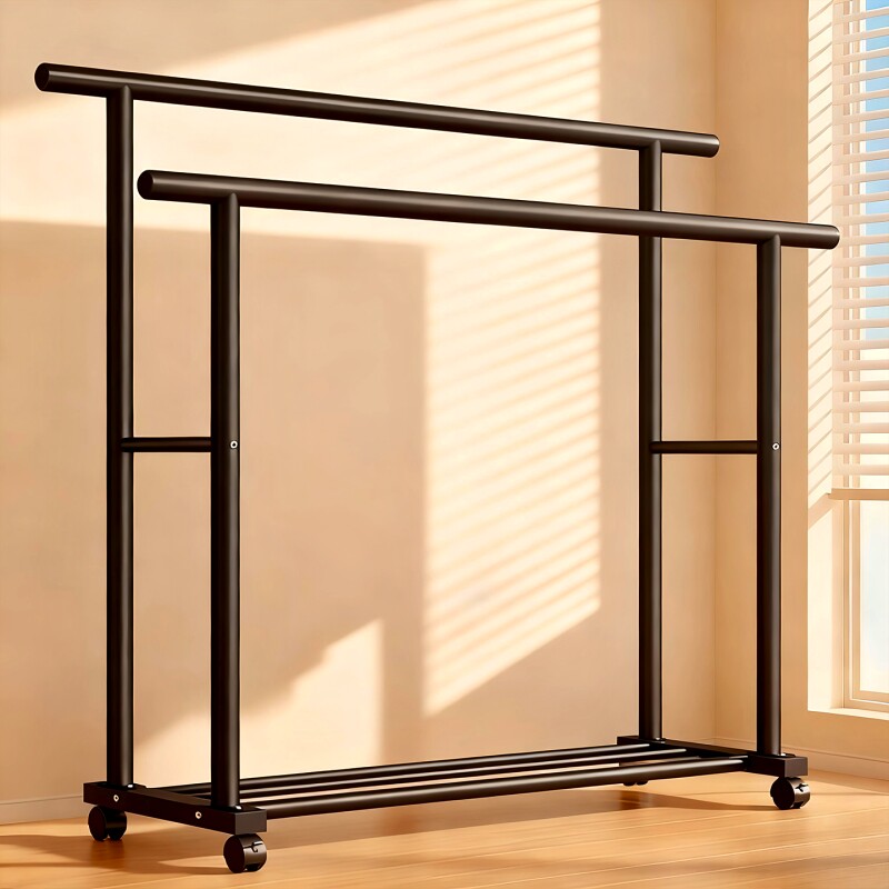 晾衣架落地家用室内挂衣架阳台简易可移动晾晒杆卧室置物衣帽架子