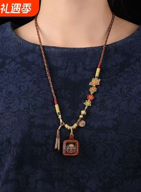 手工编织纯手工吊坠新款原创项链中式藏式绳扎基民族拉姆唐卡财神