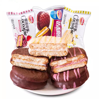 达利园巧克力派涂层软可可派夹心早餐面包休闲零食