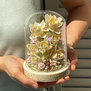 积木花植物盆栽女孩永生花小颗粒玫瑰花摆件女生玩具生日礼物闺蜜