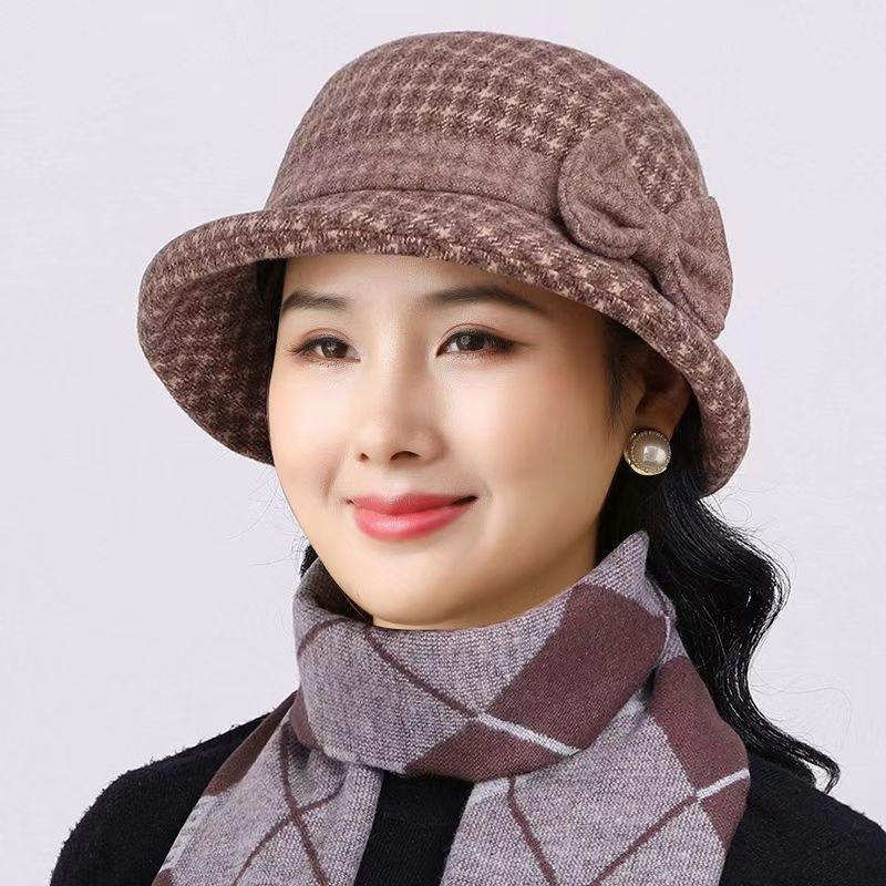 中老年新款秋冬帽女妈妈洋气毛呢礼帽渔夫帽奶奶加厚保暖盆帽春秋