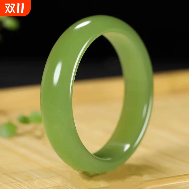 爆款仿新疆和田玉手镯女款晴水冰种青白玉镯子湖水绿圆条手镯