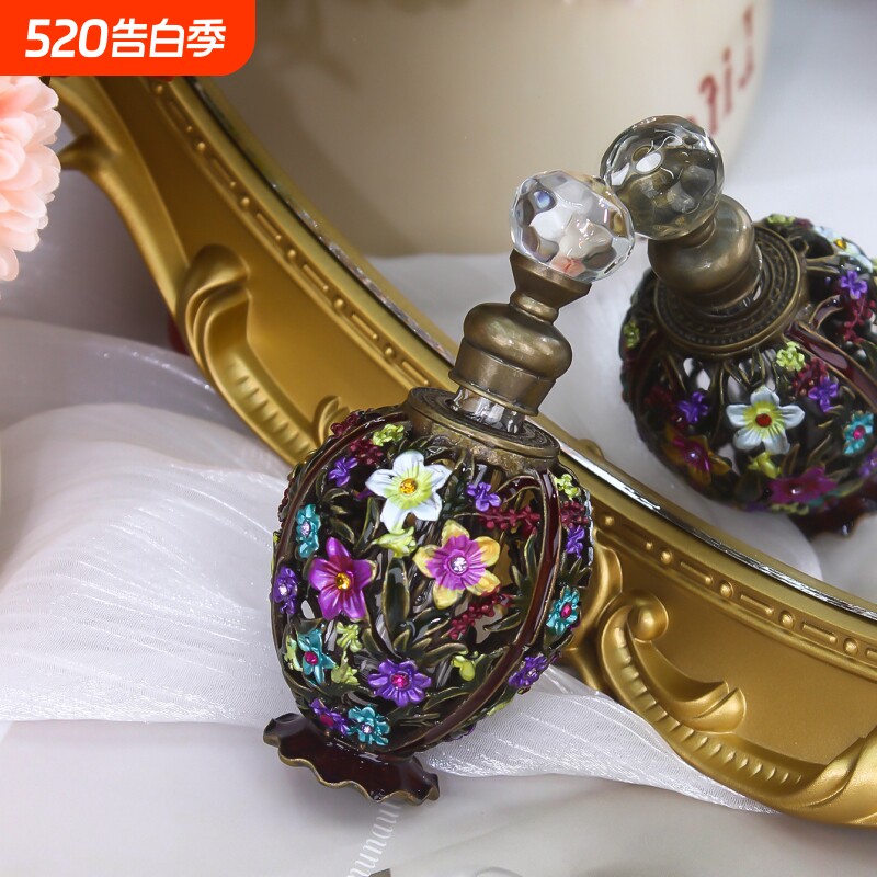 12ML镂空珐琅彩复古宫廷香水分装瓶精油瓶香精化妆水合金玻璃空