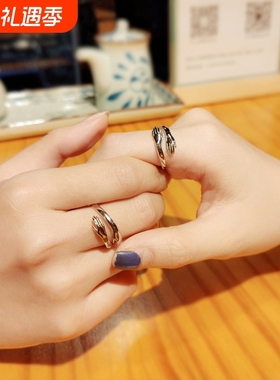 欧美s925银双手拥抱情侣戒指亚马逊爆款韩国简约个性小众开口对戒