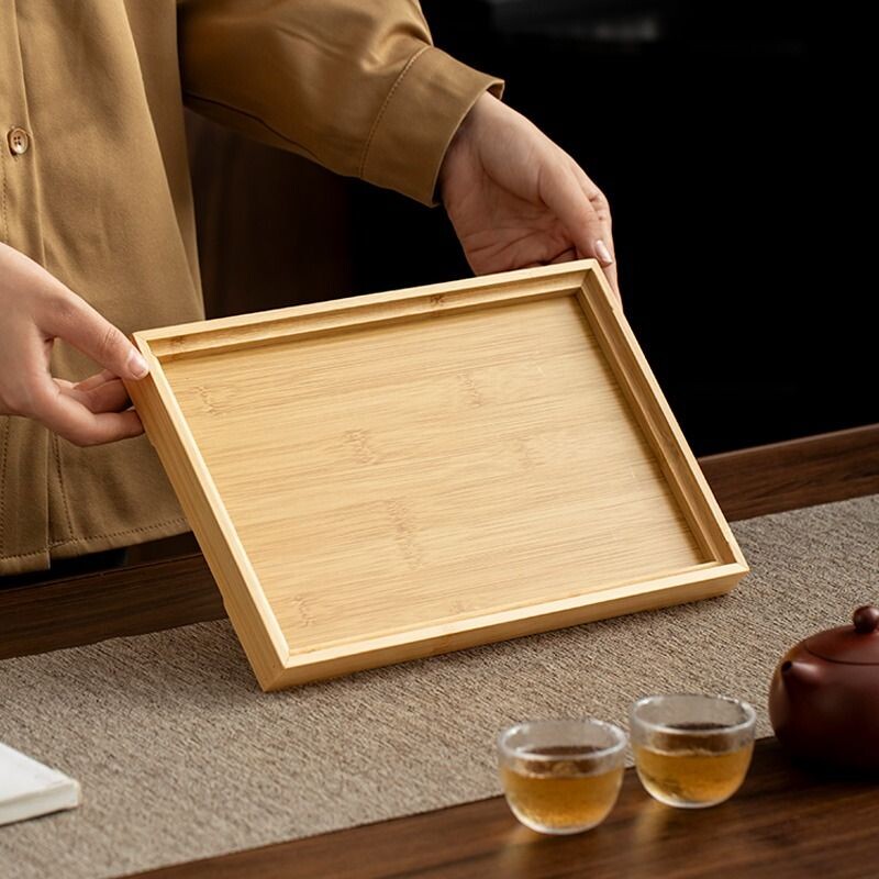 竹木托盘茶盘日式家用水杯盘长方形木制糖果盘酒店餐厅茶具烧烤盘